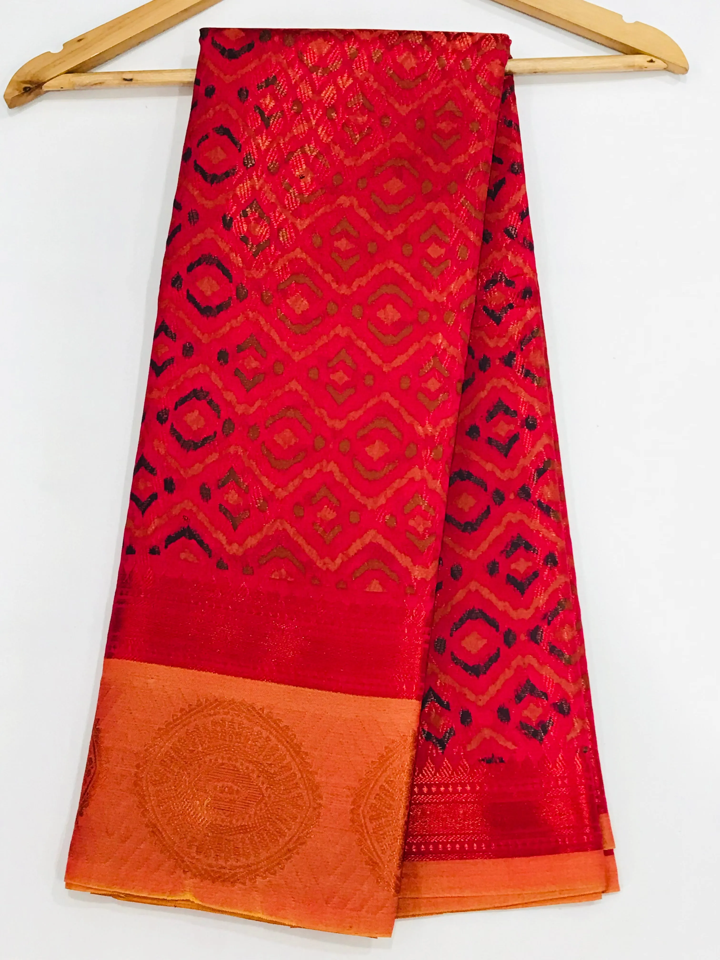 Elegant Red Color Designer Cotton Saree With Brocades And Contrast Border