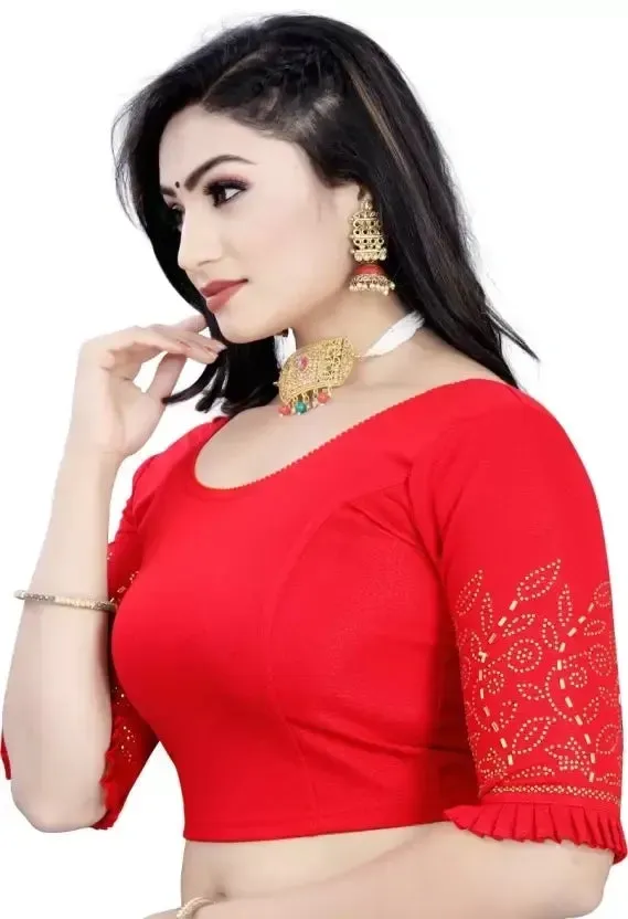 Elegant Red Color Ready To Wear Stretchable Blouse