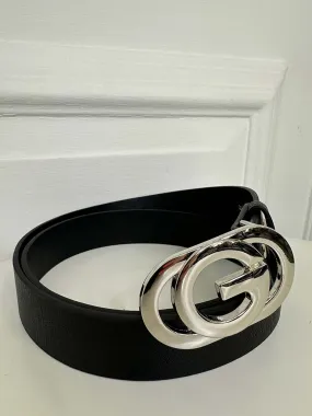 Faux Leather G Logo Belt - Black