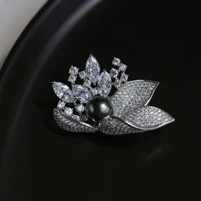 Feather Flower Tahitian Pearl Brooch