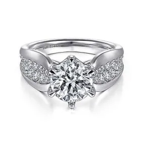 Gabriel & Co. Ember Wide Band Round Diamond Engagement Ring Semi-Mounting in 14K White Gold