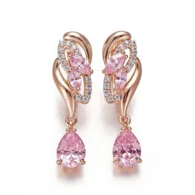 Girly Style Pink Crystal Drop Earrings