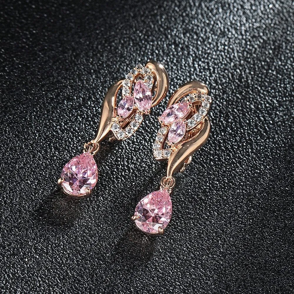 Girly Style Pink Crystal Drop Earrings