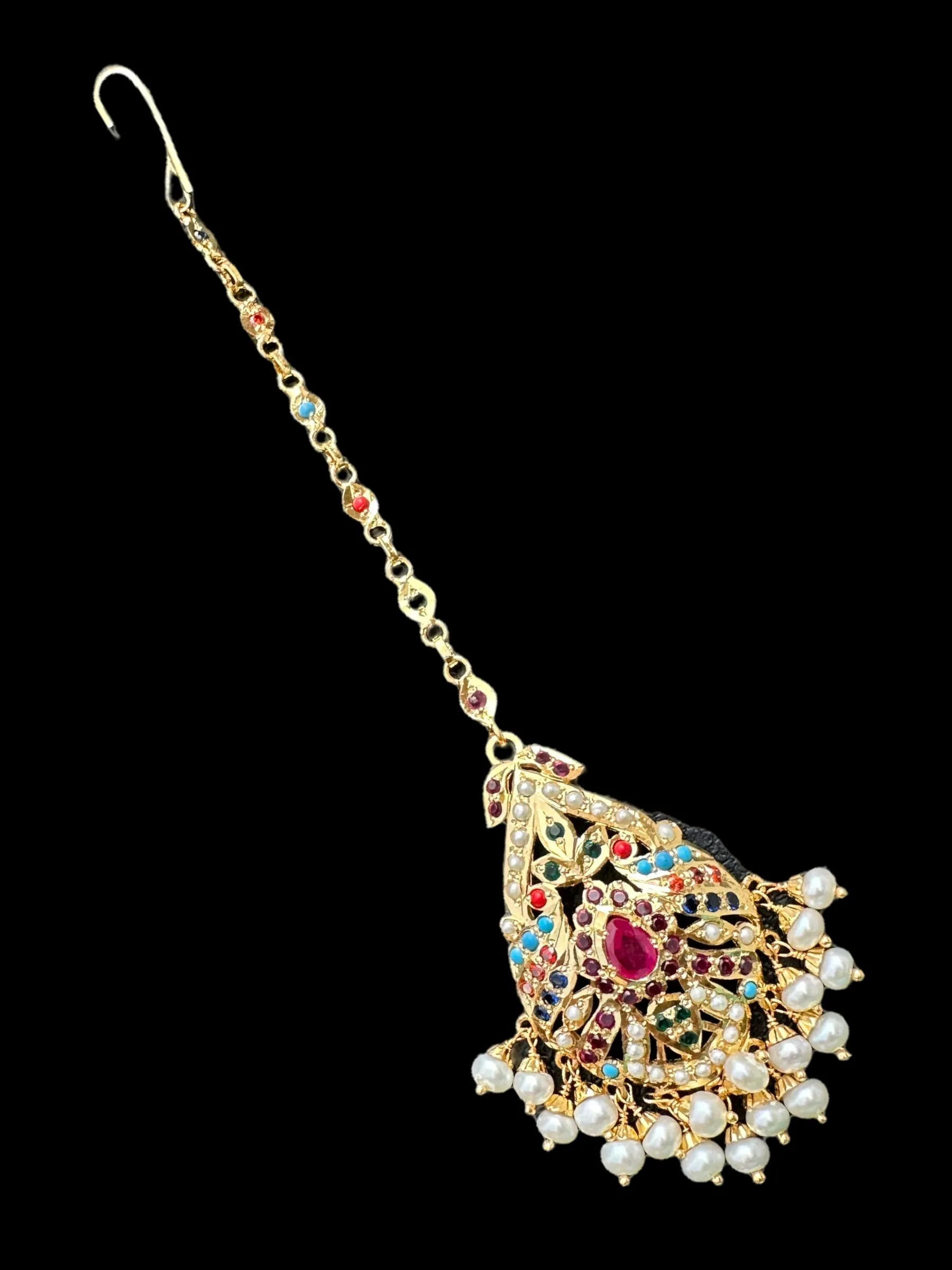 Gold plated silver tika in navratan ( READY TO SHIP )