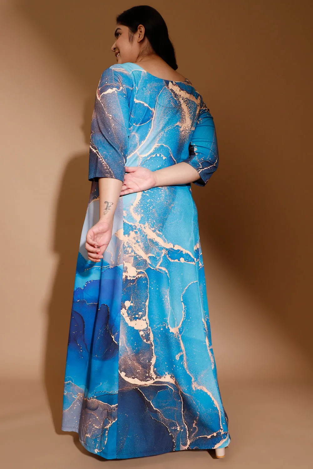 Golddust Printed Blue Plus Size Maxi Dress