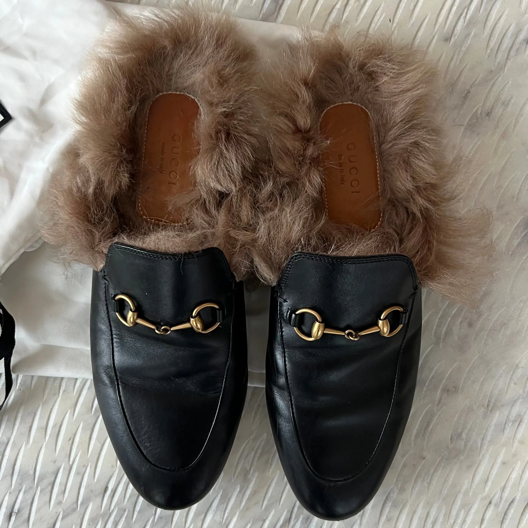 Gucci Princetown Fur Mules