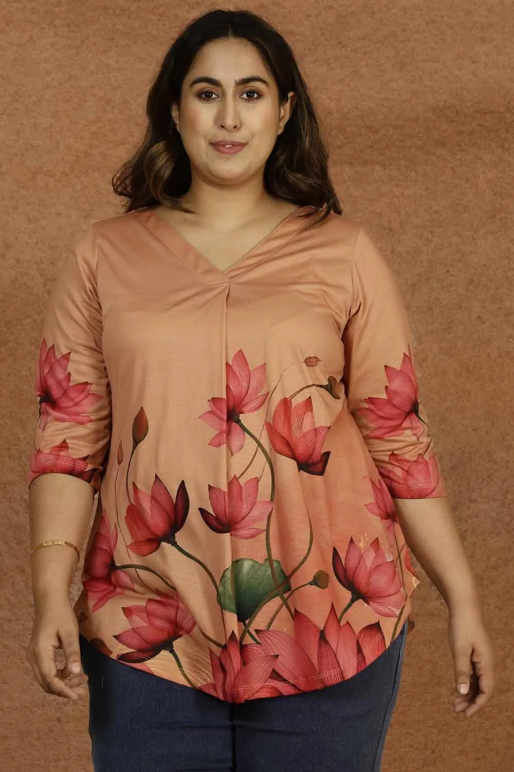 Lotus Print Plus Size Top