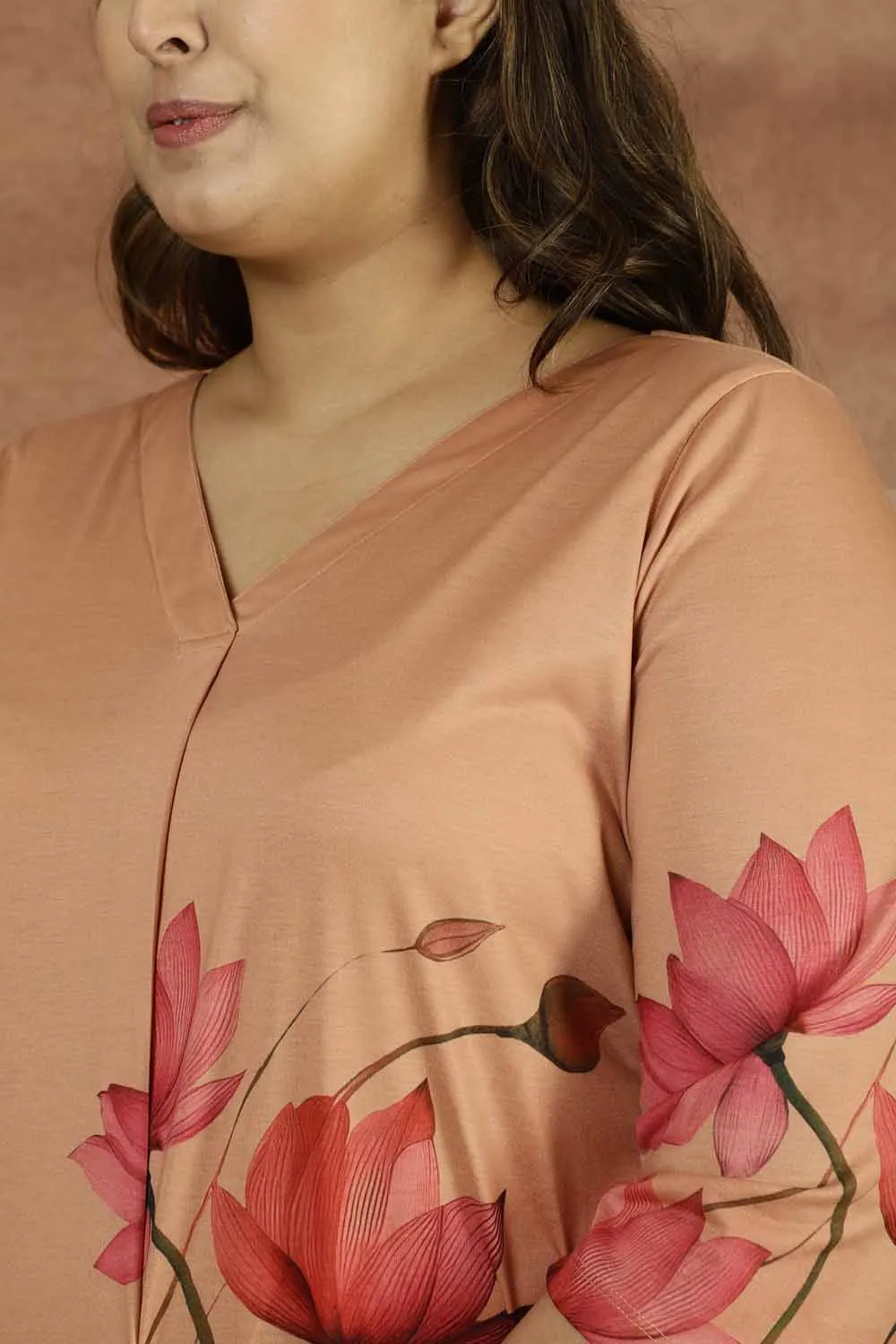 Lotus Print Plus Size Top