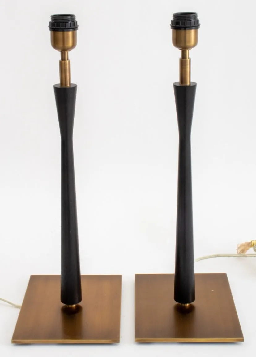 Mid-Century Modern Style Wooden Column Lamps, Pair