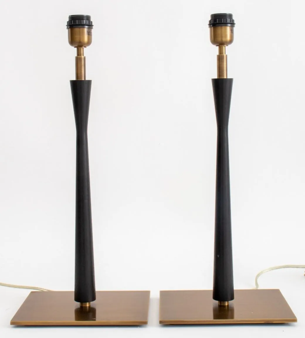 Mid-Century Modern Style Wooden Column Lamps, Pair