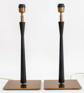 Mid-Century Modern Style Wooden Column Lamps, Pair