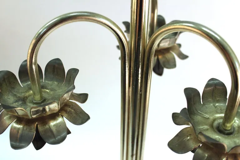 Mid-Century Modern Table Lamp with Metal Leaves and Flowers