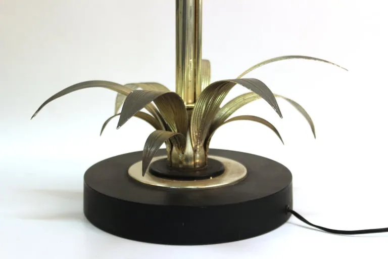 Mid-Century Modern Table Lamp with Metal Leaves and Flowers