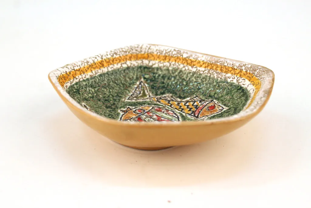 Mid Century Studio Pottery Dish with Thick Lava Glaze in Green