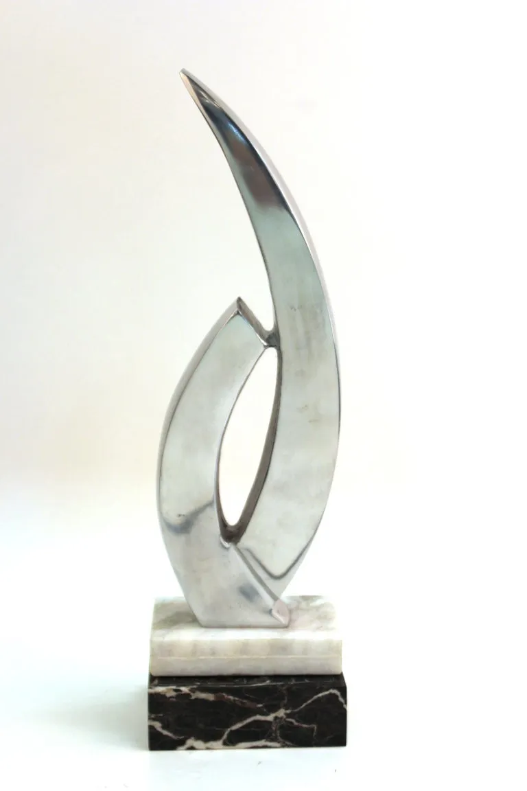 Modern Abstract Chromed Metal Tabletop Sculpture on Marble Base