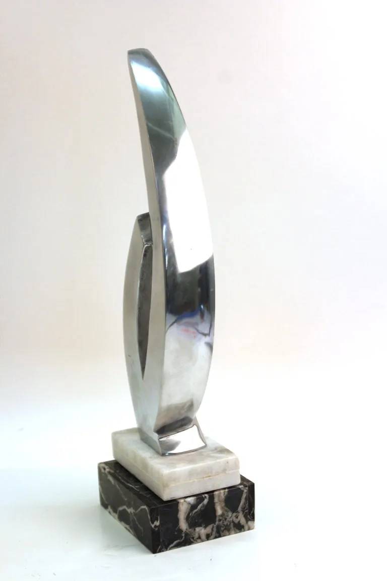 Modern Abstract Chromed Metal Tabletop Sculpture on Marble Base