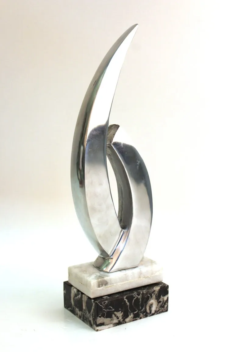 Modern Abstract Chromed Metal Tabletop Sculpture on Marble Base