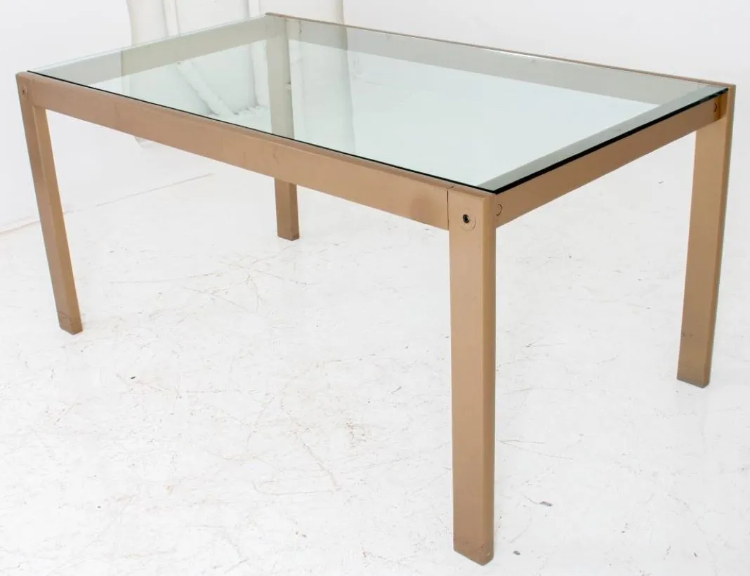 Modern Glass Inset Enamelled Frame Dining Table