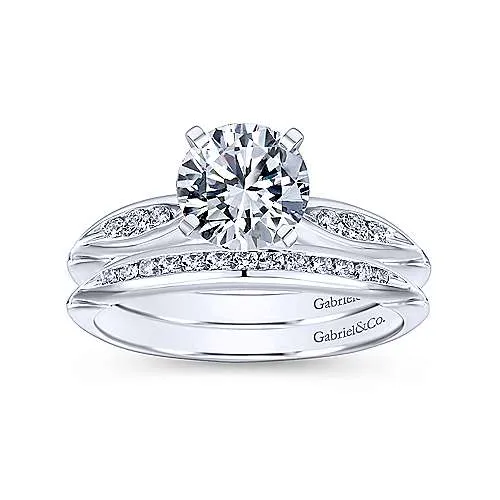 Mounting Only, 14K White Gold Diamond Engagement Ring with Baguettes