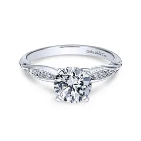 Mounting Only, 14K White Gold Diamond Engagement Ring with Baguettes