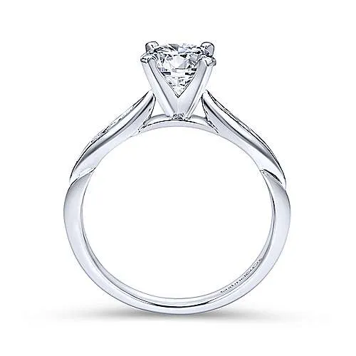 Mounting Only, 14K White Gold Diamond Engagement Ring with Baguettes