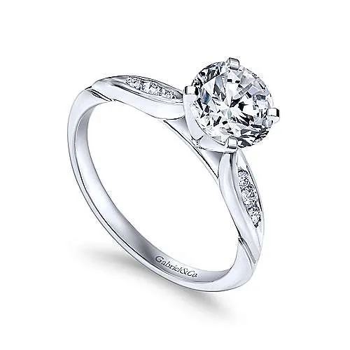 Mounting Only, 14K White Gold Diamond Engagement Ring with Baguettes