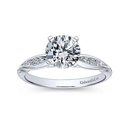 Mounting Only, 14K White Gold Diamond Engagement Ring with Baguettes