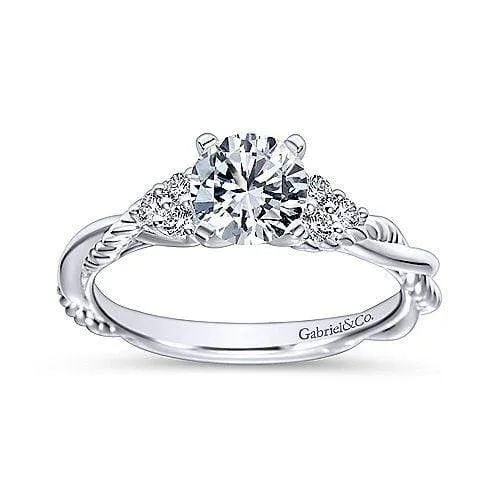 Mounting Only, 14k White Gold Twisted Diamond Engagement Ring