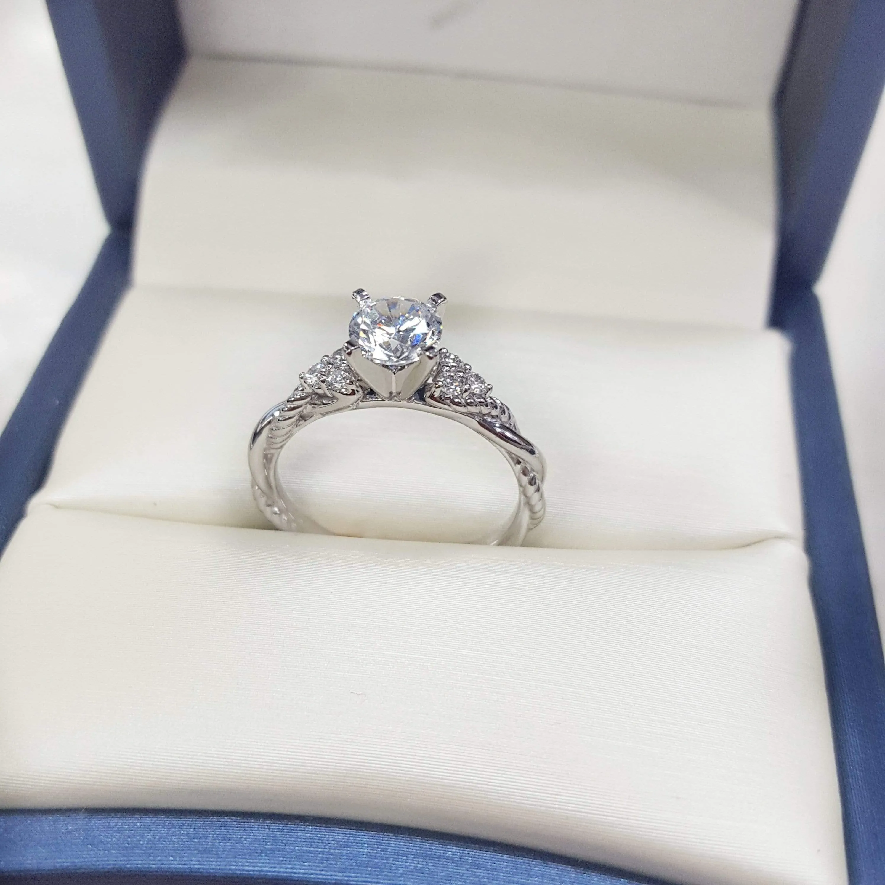 Mounting Only, 14k White Gold Twisted Diamond Engagement Ring