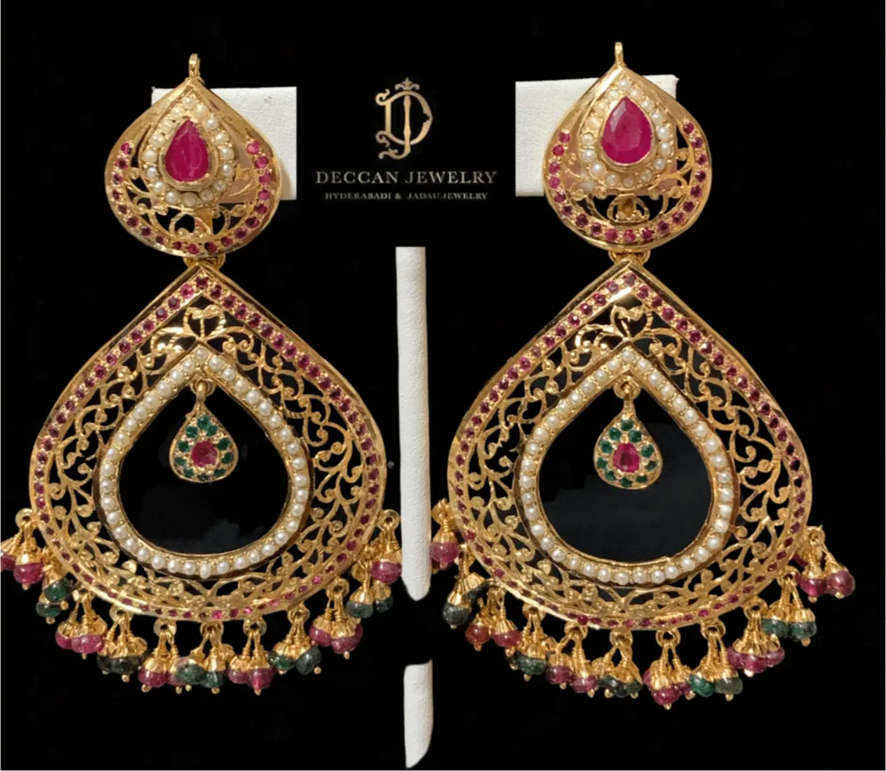 Multicolored Jadau Chandbali Earrings in Gold Plated Silver ER 082