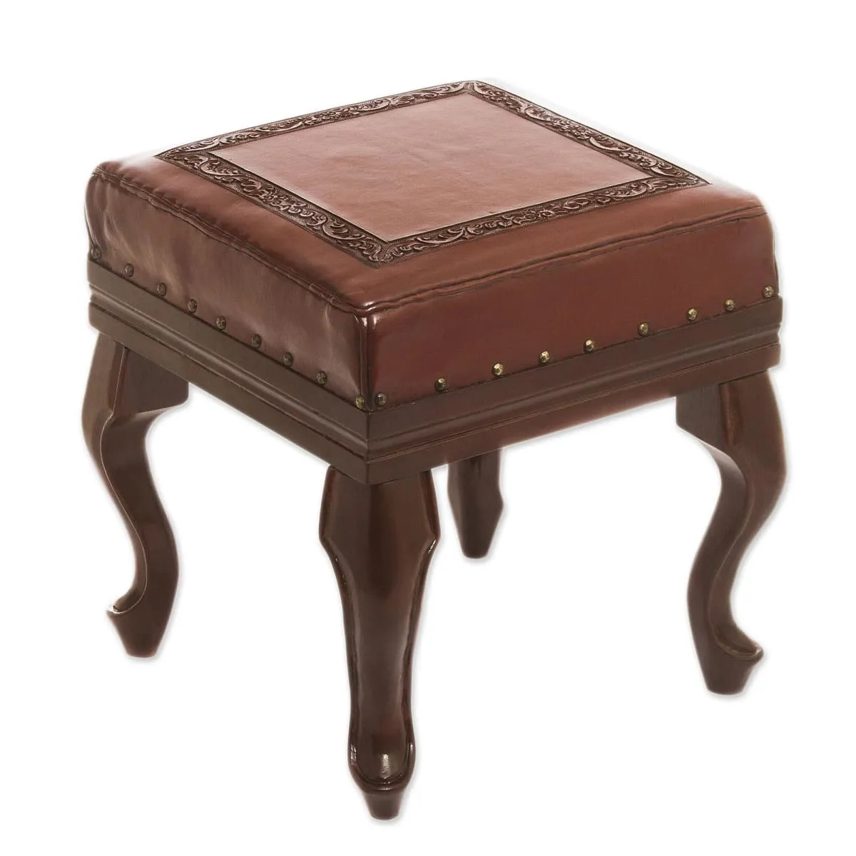 Novica Century Leather And Wood Ottoman