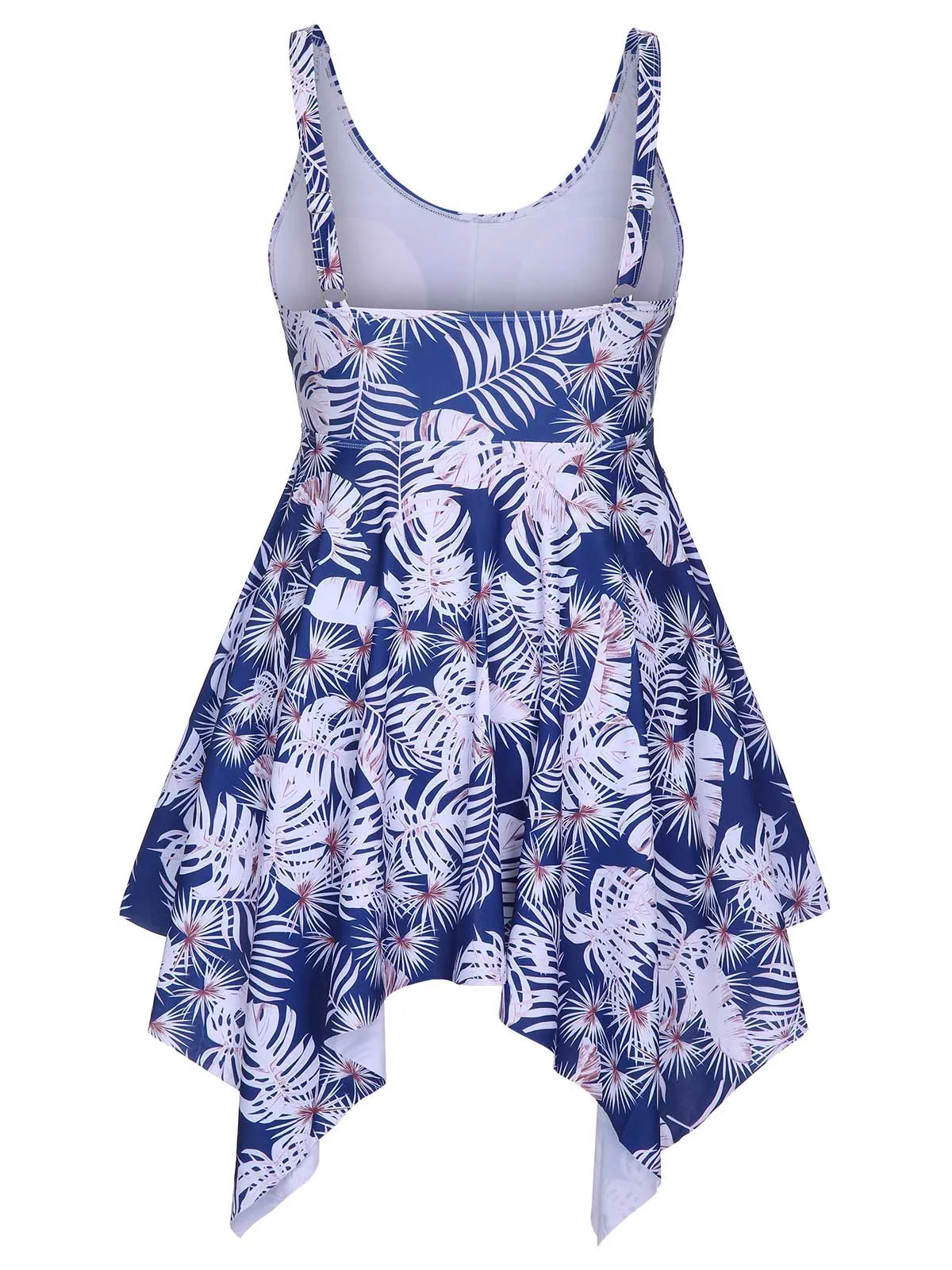 [Plus Size] Blue 1950s Leaves Spaghetti Strap Swimsuit