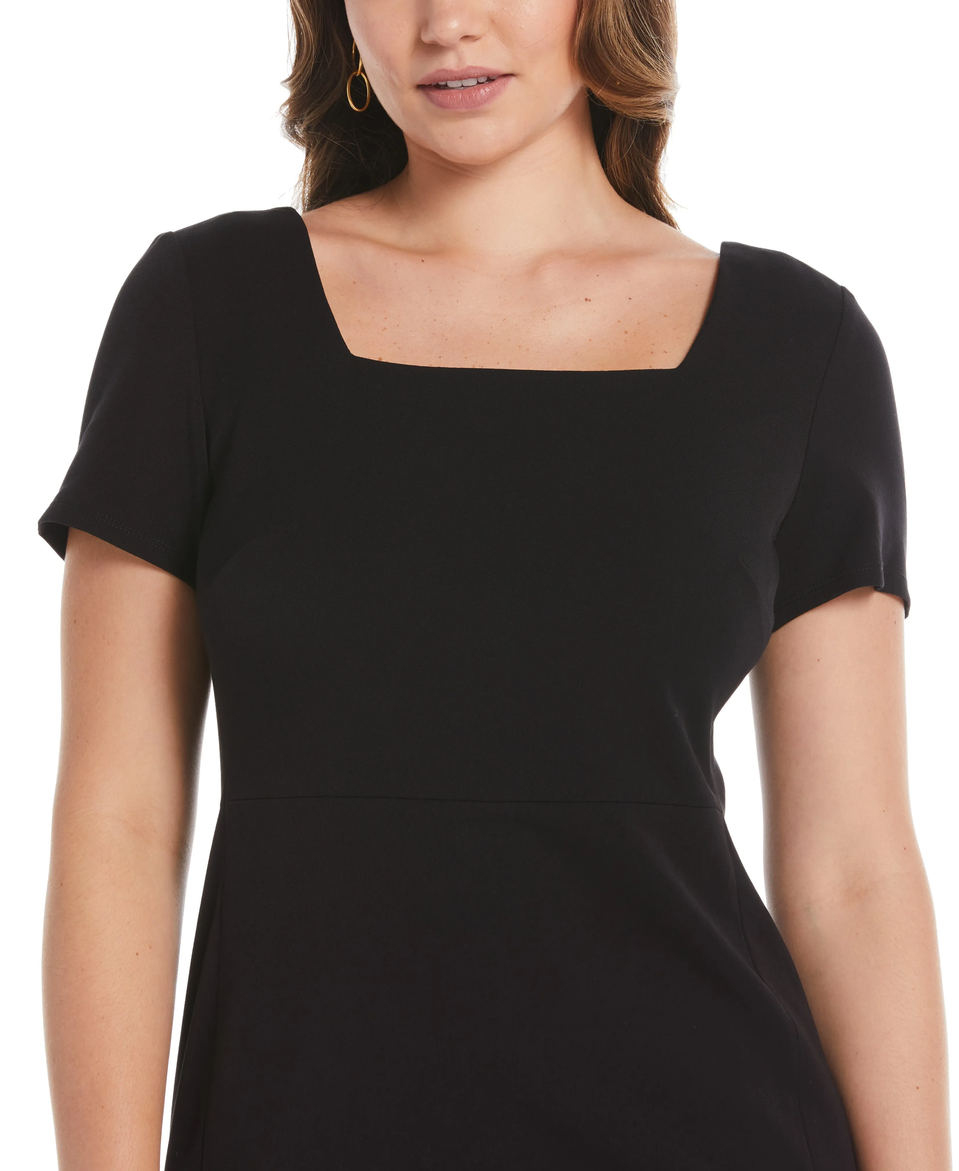 Plus Size Gabardine Square Neck Dress