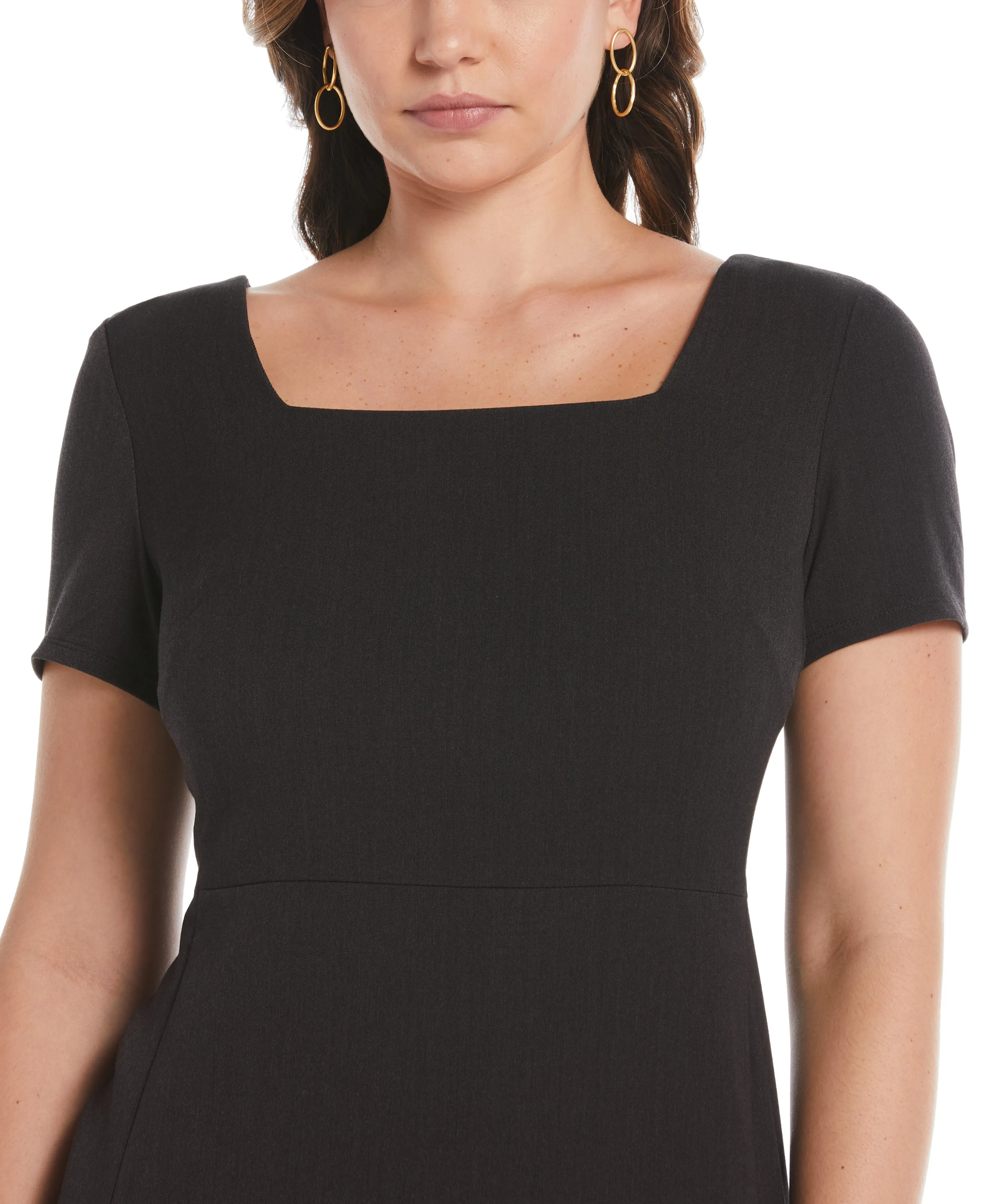 Plus Size Gabardine Square Neck Dress