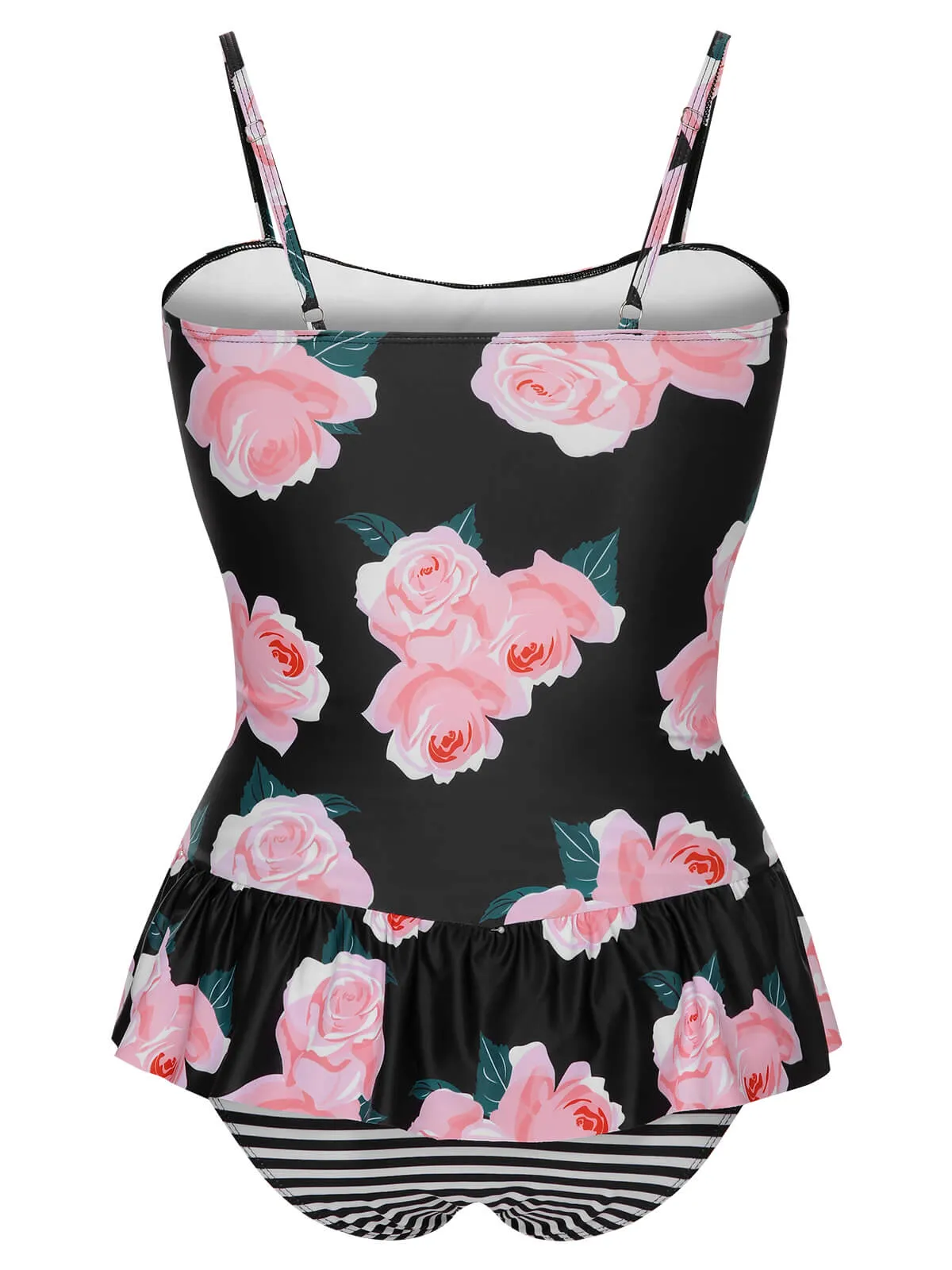 [Plus Size] Multicolor 1930s Ruffled Hem Printed Swimsuit