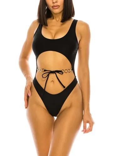 Plus Size One-Piece Chain Detail Swimsuit