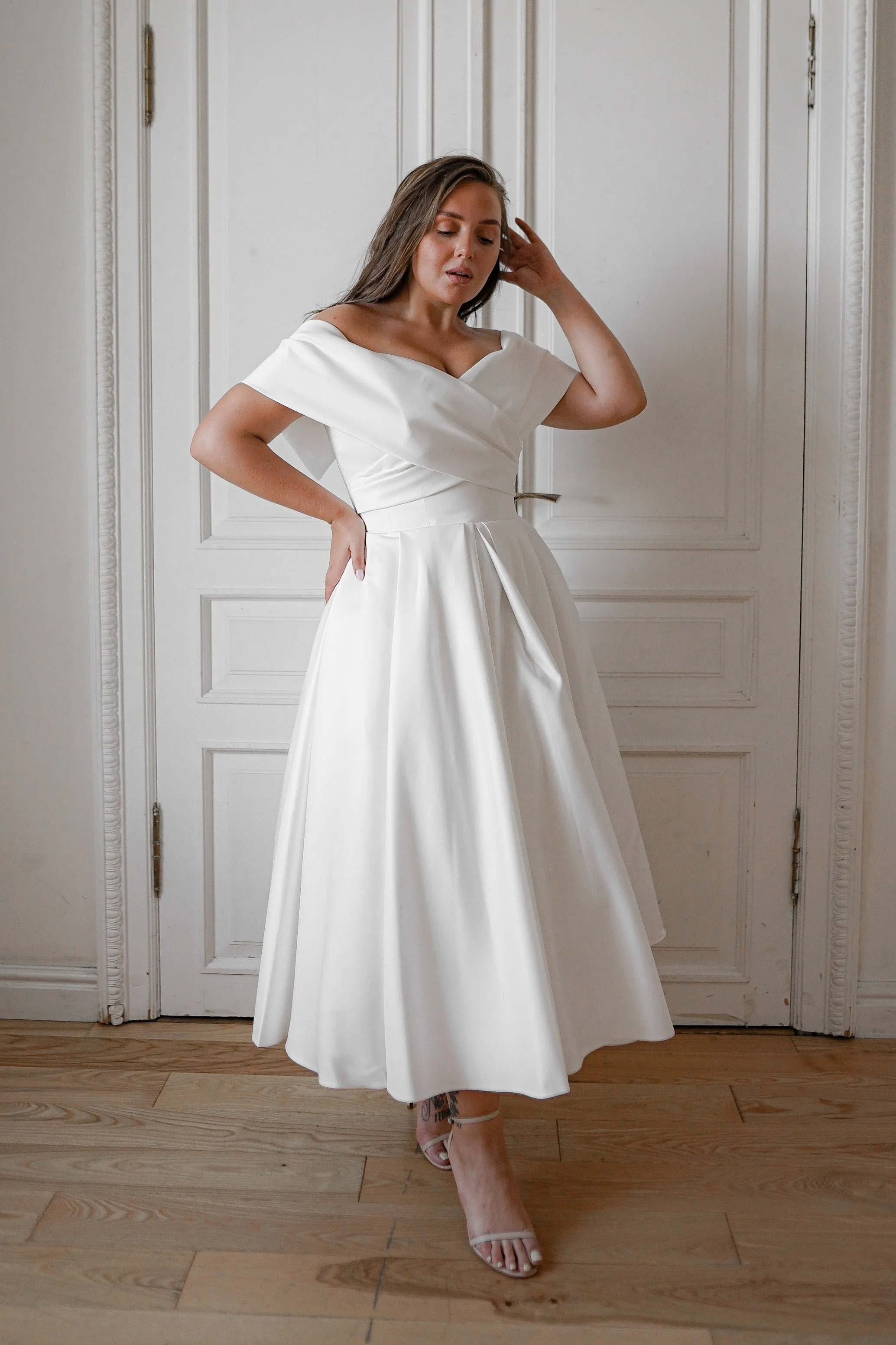 Plus-Size Satin Midi Wedding Dress Cameron