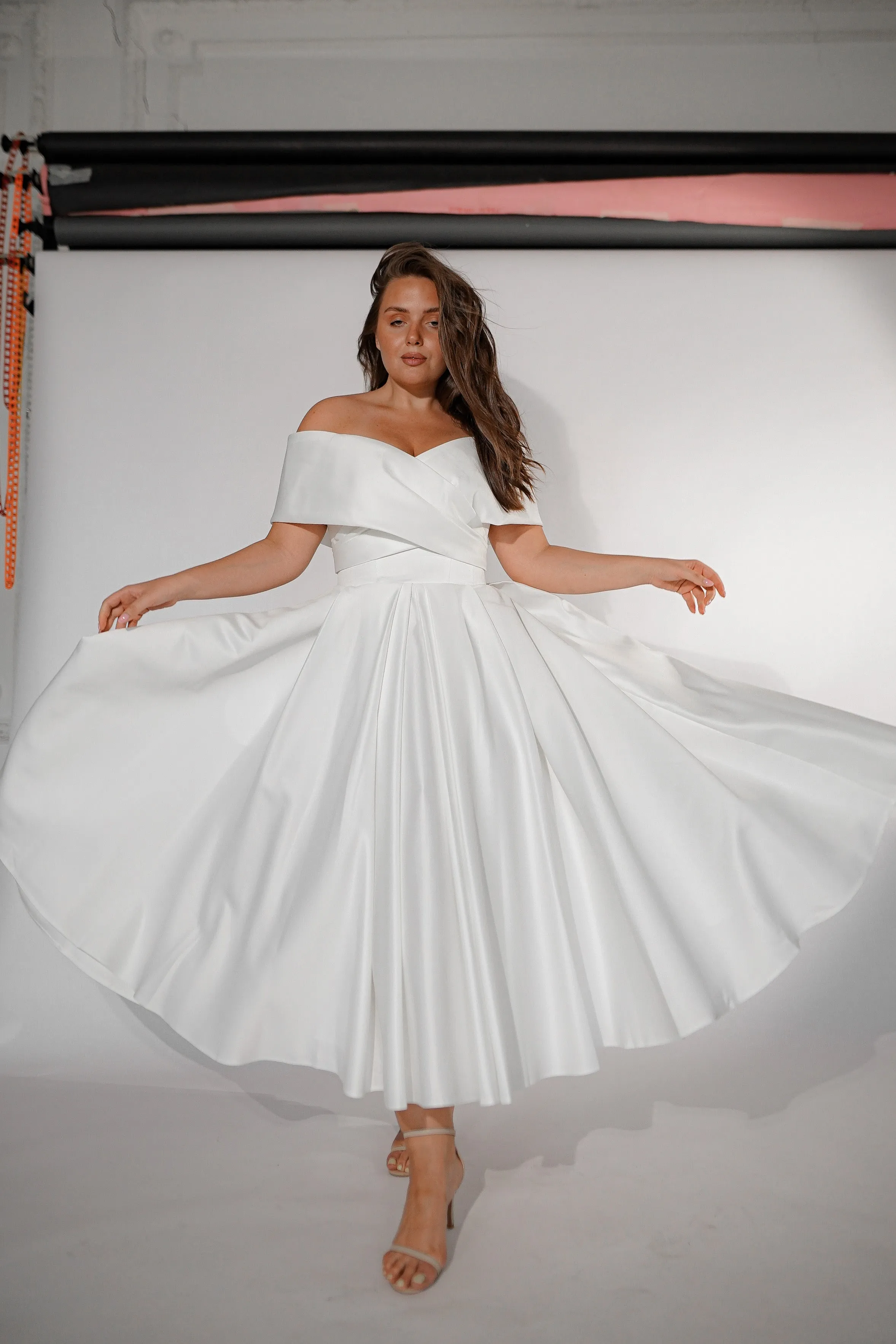 Plus-Size Satin Midi Wedding Dress Cameron