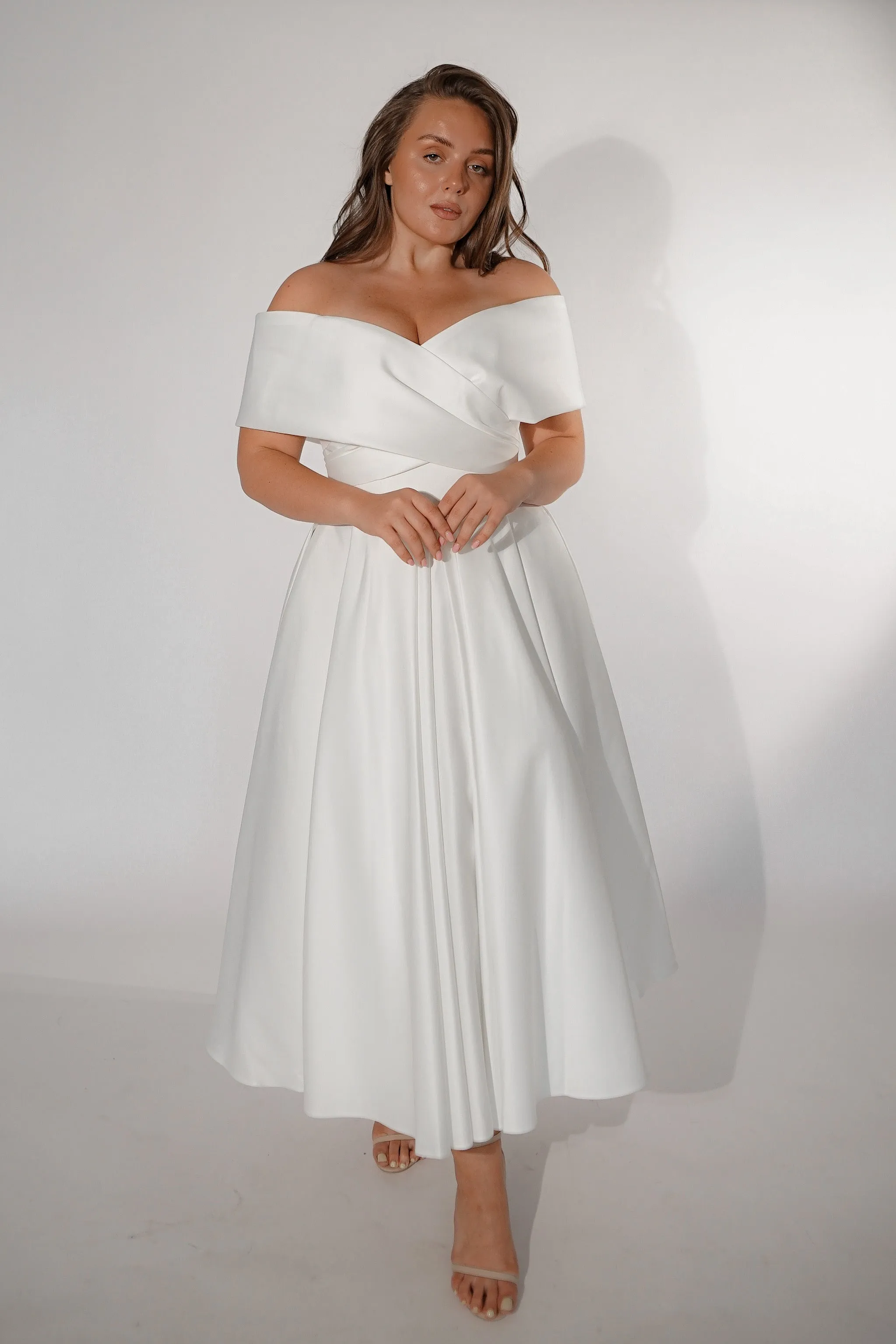 Plus-Size Satin Midi Wedding Dress Cameron