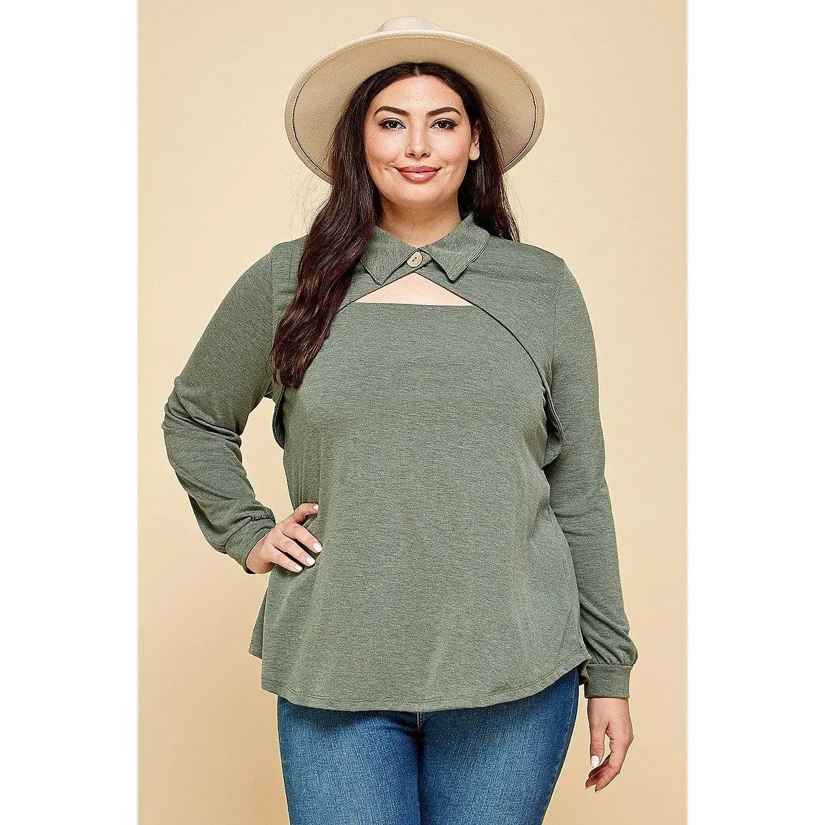 Plus Size Solid Long Sleeve Fashion Top