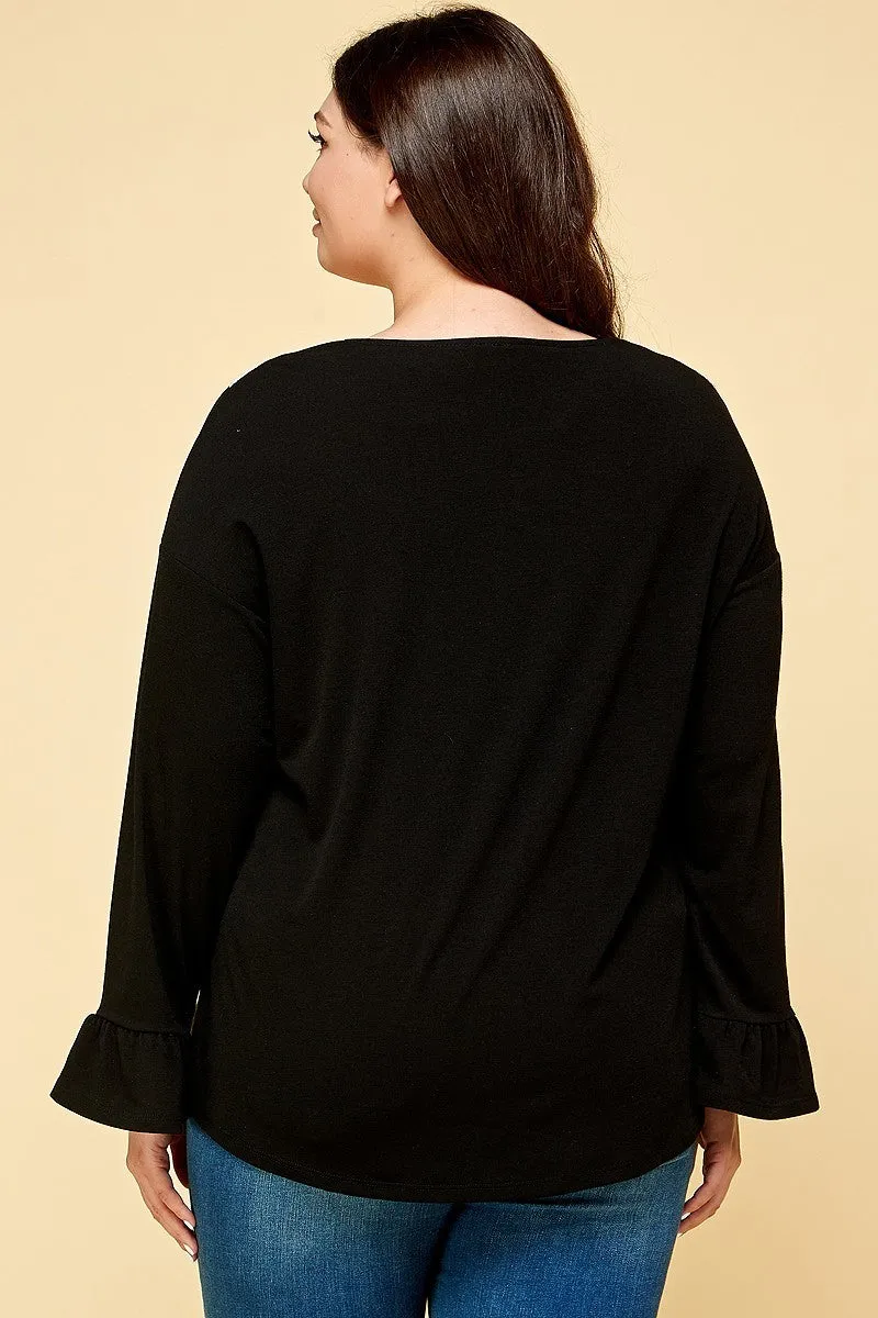 Plus Size Solid Long Sleeve Top