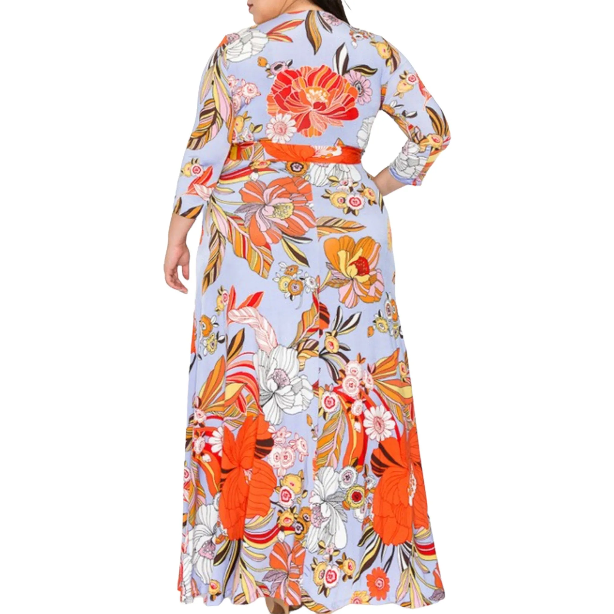 Plus Size Vibrant Floral Faux Wrap Maxi Dress