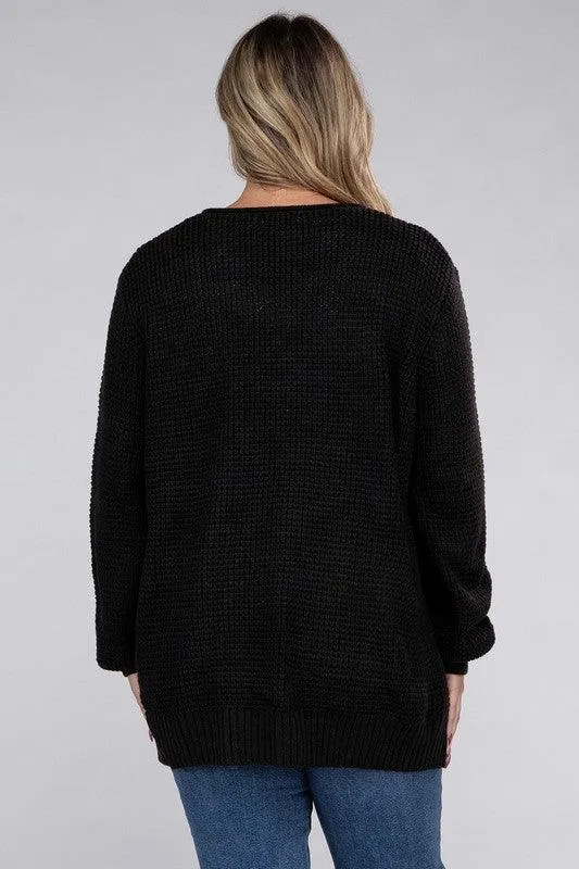 Plus Size Waffle Open Cardigan Sweater