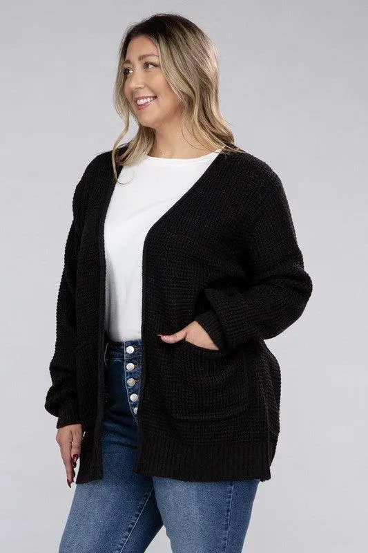 Plus Size Waffle Open Cardigan Sweater