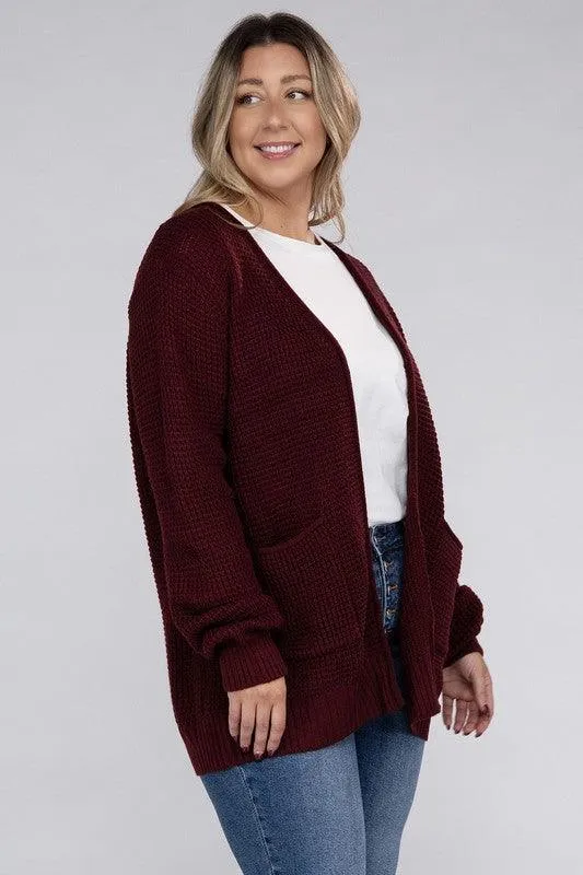 Plus Size Waffle Open Cardigan Sweater