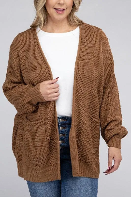 Plus Size Waffle Open Cardigan Sweater