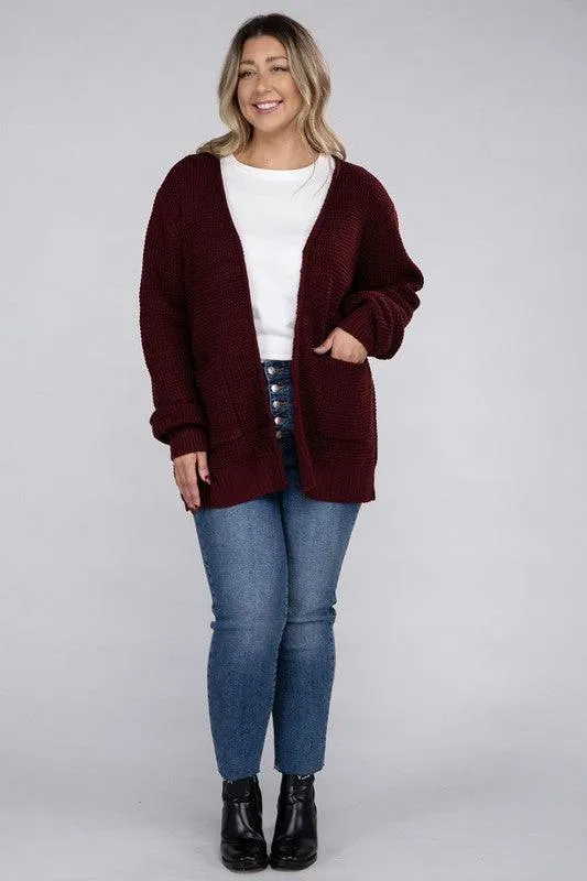 Plus Size Waffle Open Cardigan Sweater