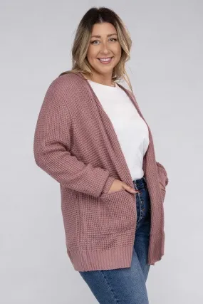 Plus Size Waffle Open Cardigan Sweater