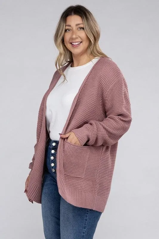 Plus Size Waffle Open Cardigan Sweater