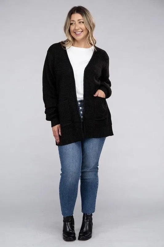 Plus Size Waffle Open Cardigan Sweater